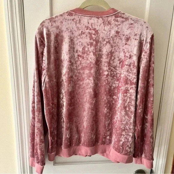 Crushed Velvet Bomber Jacket Women's Large Pink Front Zipper Light Top Y2K Glam - Picture 5 of 16